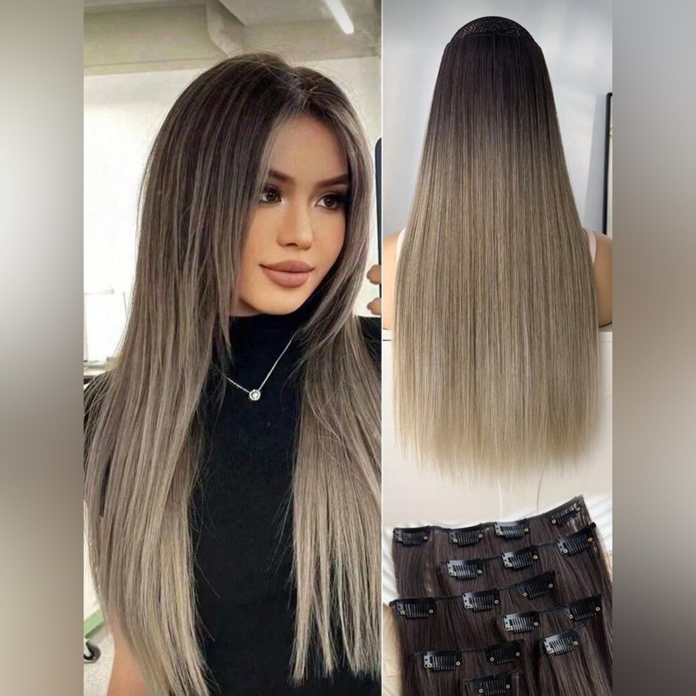 Human hair blend Clip in hair Extensions long hair Blonde & Brown